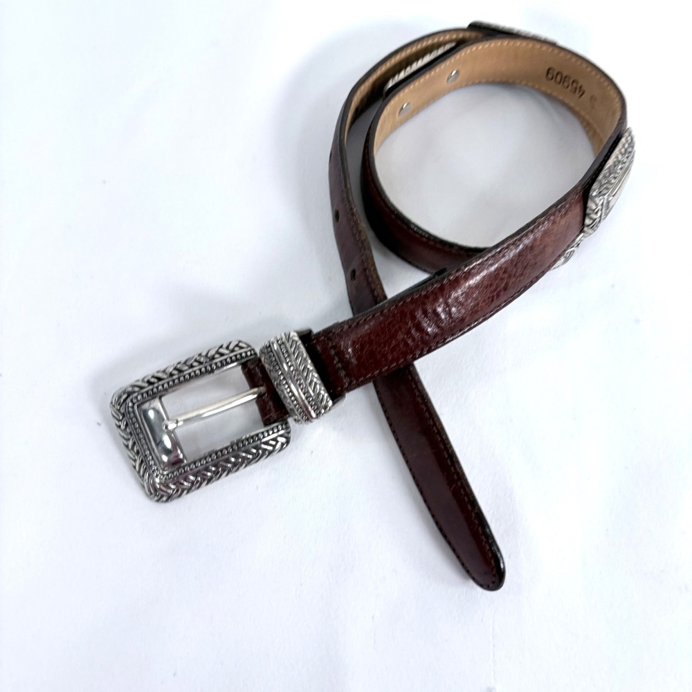 Brighton Leather Belt Brown Silver Ornate Concho Buckle 45909